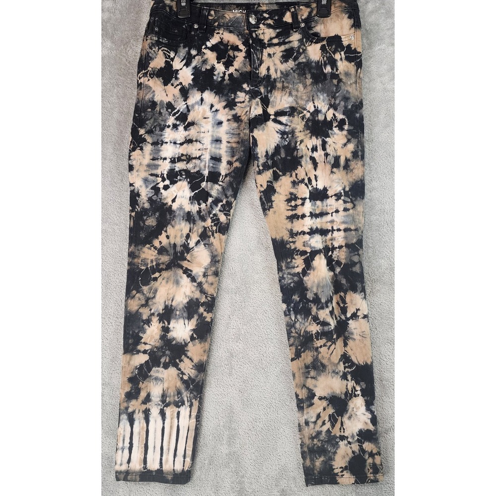Michael Kors Skinny Jeans Womens Size 8 Black Tan Tie Dye Stretch Denim Edgy